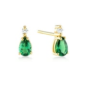 Gelin Diamond and 1.00 c.t.t.w Emerald Stud Earrings in 14K Solid Gold for Women
