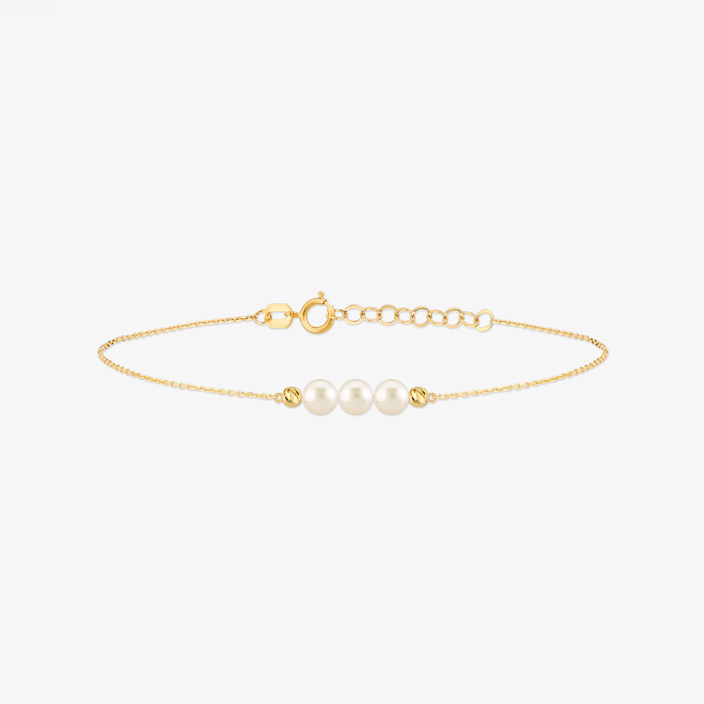 Gelin Three Pearls Bracelet in 14K Solid Gold for Women, Adjustable