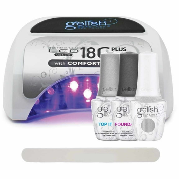 Gelish 18G Plus LED Light with Silver Metallic Soak-Off Gel Polish + Top and Base Coats