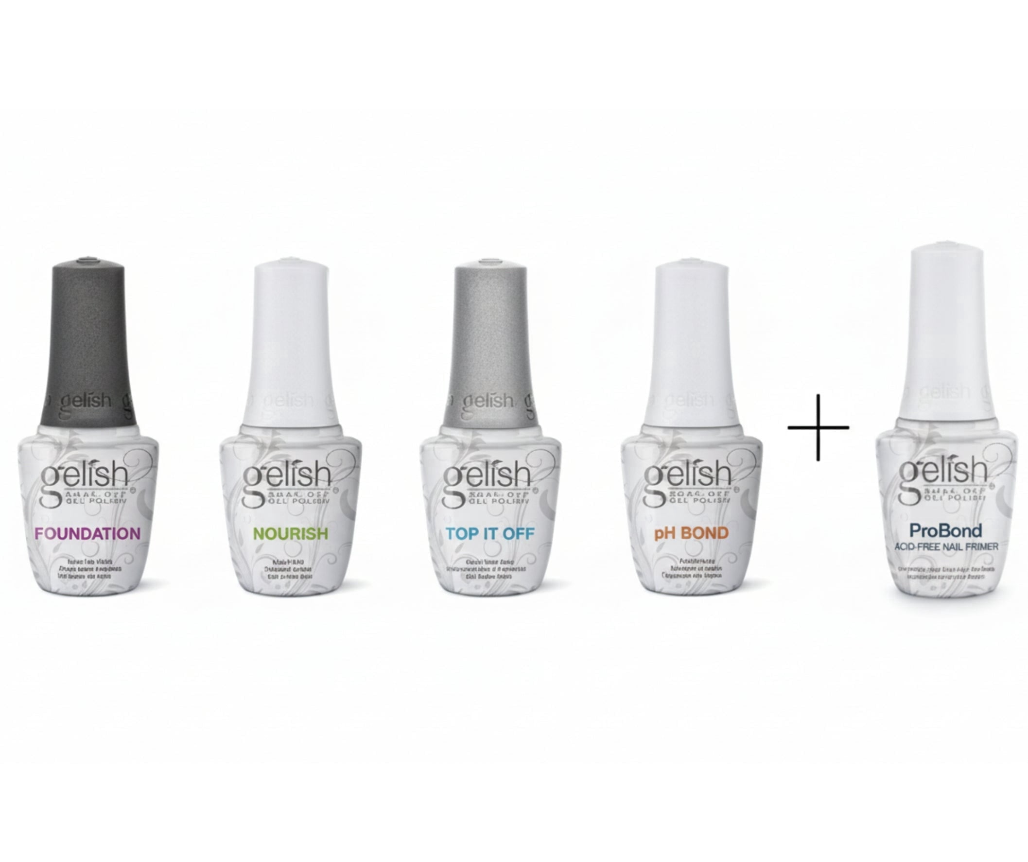 Gelish Fantastic Four Essential Kit Top Base pH Bond Nourish Probond 0.5 Fl oz (GelishFantasticFive(5Bottles))
