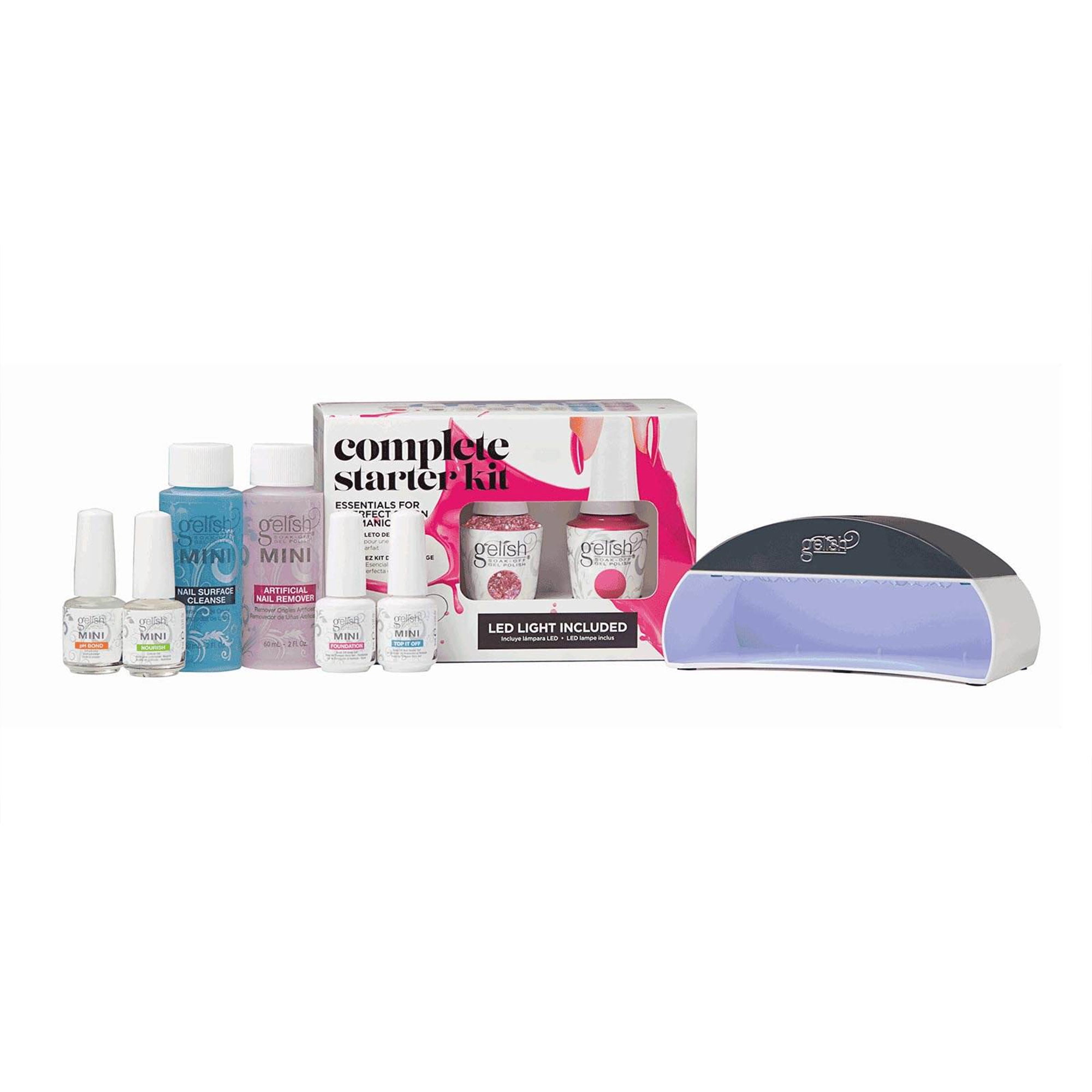 Gelish Complete Starter Kit – LED Light, pH Bond, Foundation, Top It Off Coat, Nourish, Gel Polish Colors for Long-Lasting Gel Manicures at Home or Salon