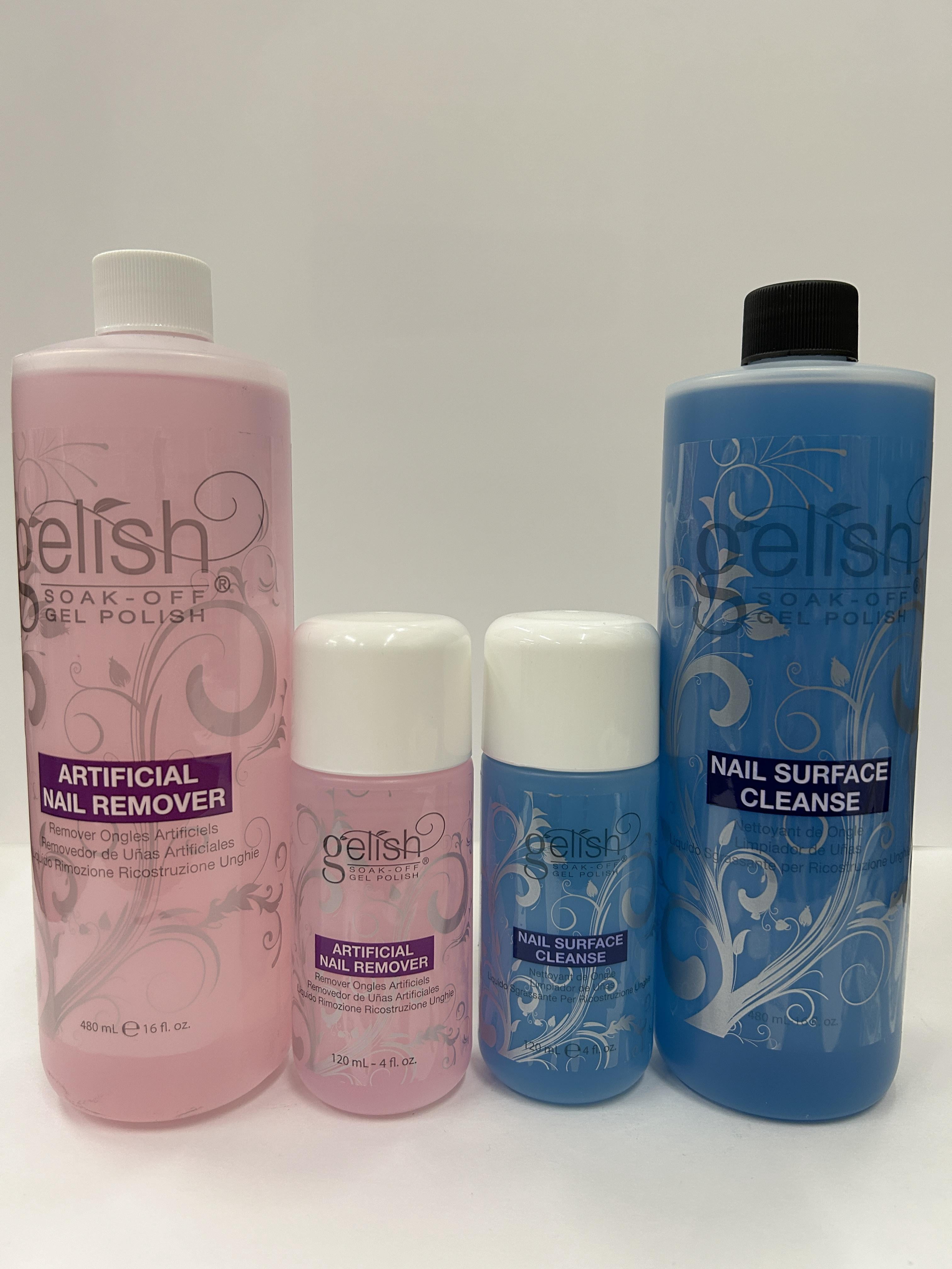 Gelish Nail Surface Cleanser with Nail Remover in 4 oz & 16 oz (4pcs Set)