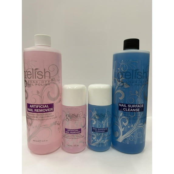 Gelish Nail Surface Cleanser with Nail Remover in 4 oz & 16 oz (4pcs Set)