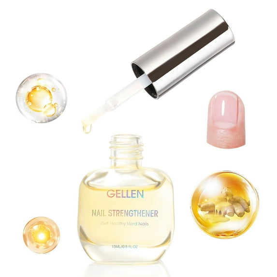 Gellen 15ml Nail Strengthener, Air Dry Clear Finish Nail Growth Strengthener for Thin Weak and Damaged Nails Repair Solution with Protein Keratin Calcium Nourish Nail Care Treatment, Ginger Scented
