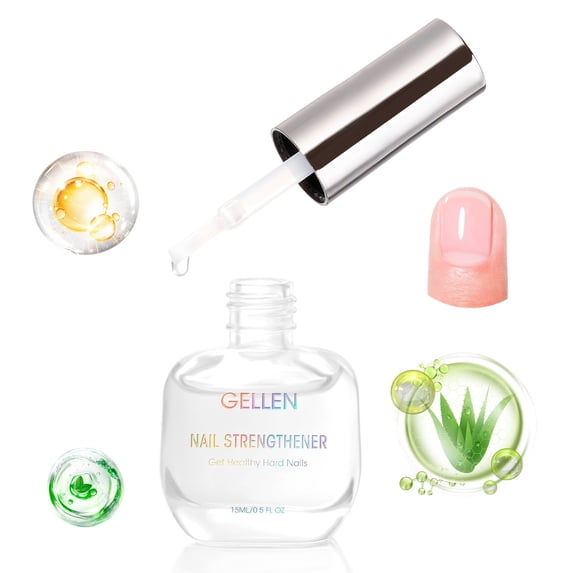 Gellen 15ml Nail Strengthener, Air Dry Clear Finish Nail Growth Strengthener for Thin Weak and Damaged Nails Repair Solution with Protein Keratin Calcium Nourish Nail Care Treatment, Unscented
