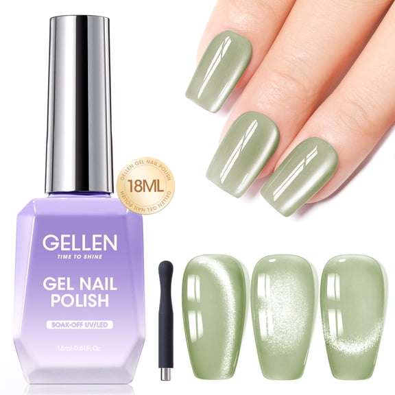 Gellen Cat Eye Gel Nail Polish, 18ml Summer Bug Color Gel Polish Set with Magnet Stick, Soak Off Mirror Glitter Magnetic UV Nail Gel for Salon Nail Art