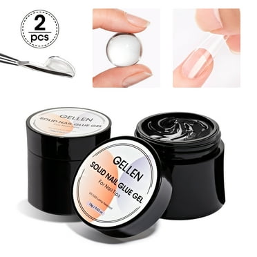 Gellen 2Pcs 15g Solid Nail Glue Gel for Fake Nails, Strong Solid Glue for Salon Nail Art UV/LED Cure Nail Prep Perfect for Solid Gel Press-on Nails