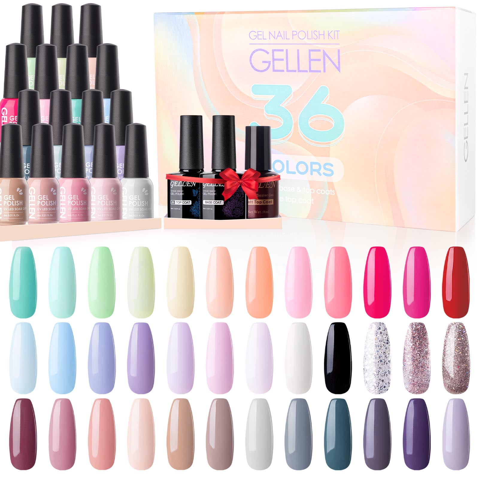 Amazon.com: 48 Piece Rainbow Colors Glitter Nail Polish Lacquer Set + 3  Scented Nail Polsih Remover : Beauty & Personal Care