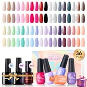 Gellen 39Pcs Gel Nail Polish Kit, 36 Colors Gel Polish Rainbow & Nudes & Grays Soak off UV Nail Gel Polish Set with Glossy Matte Top and Base Coat, DIY Salon Nail Art Valentine Gift for Women
