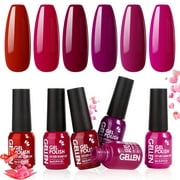 Gellen 6Pcs Gel Nail Polish Kit Magenta Reds Collection Soak off Nail Set Lamp Needed Gel Nail Polish Kit Gifts for Women