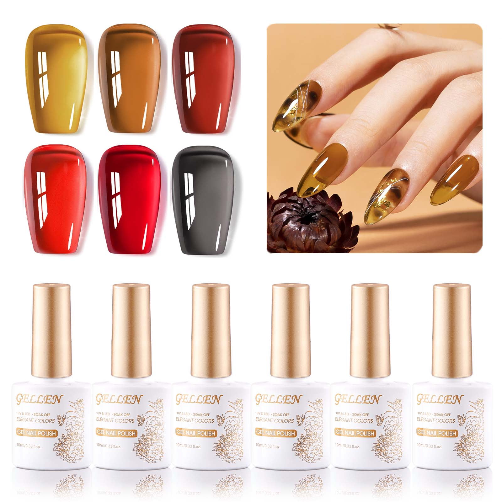 Curated visual reference: Gellen Amber Brown Gel Polish 6 Colors Glassy Gel Sheer Photo Inspiration