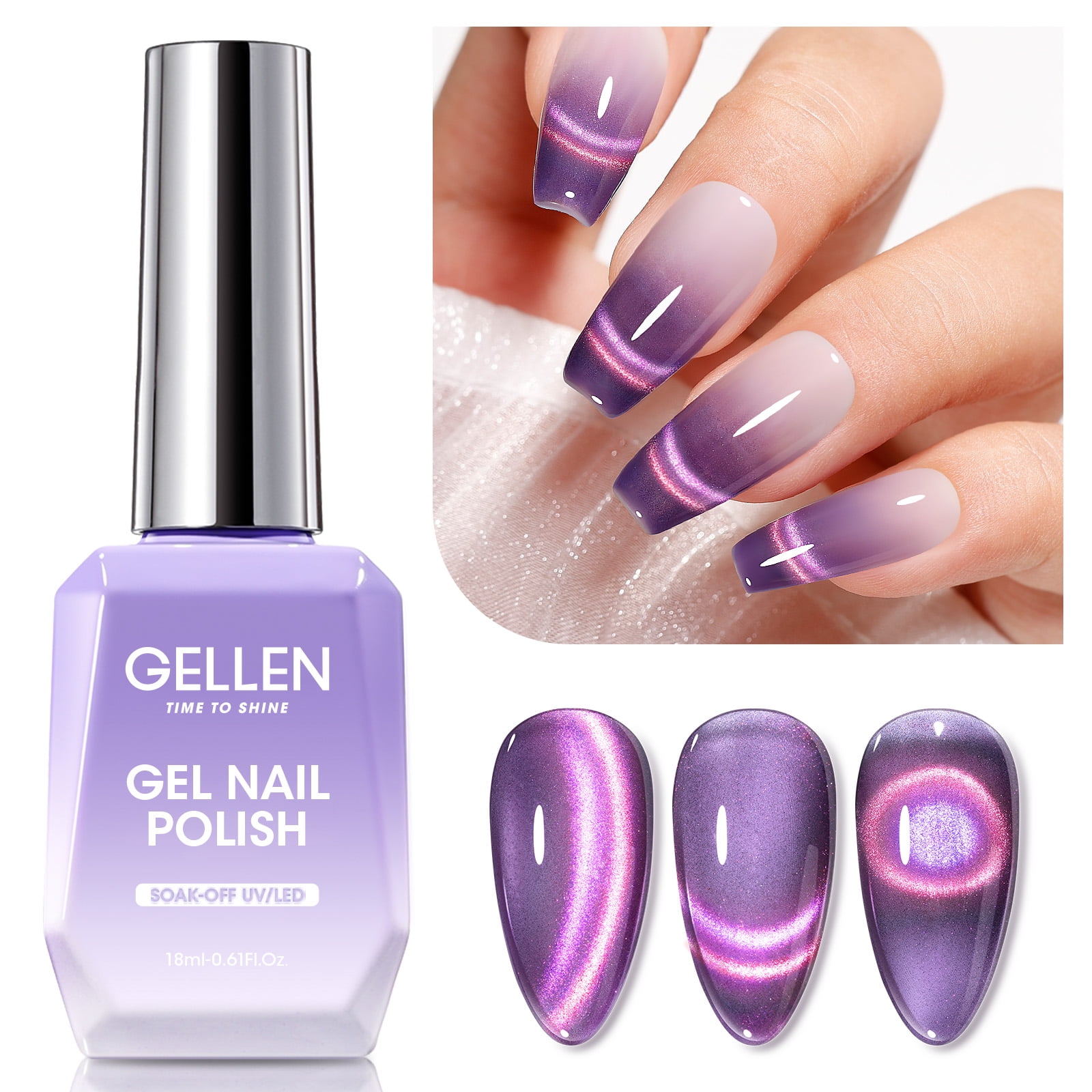 Gellen Cat Eye Gel Nail Polish, 18ML Dual Colour Natural Glitter Gel