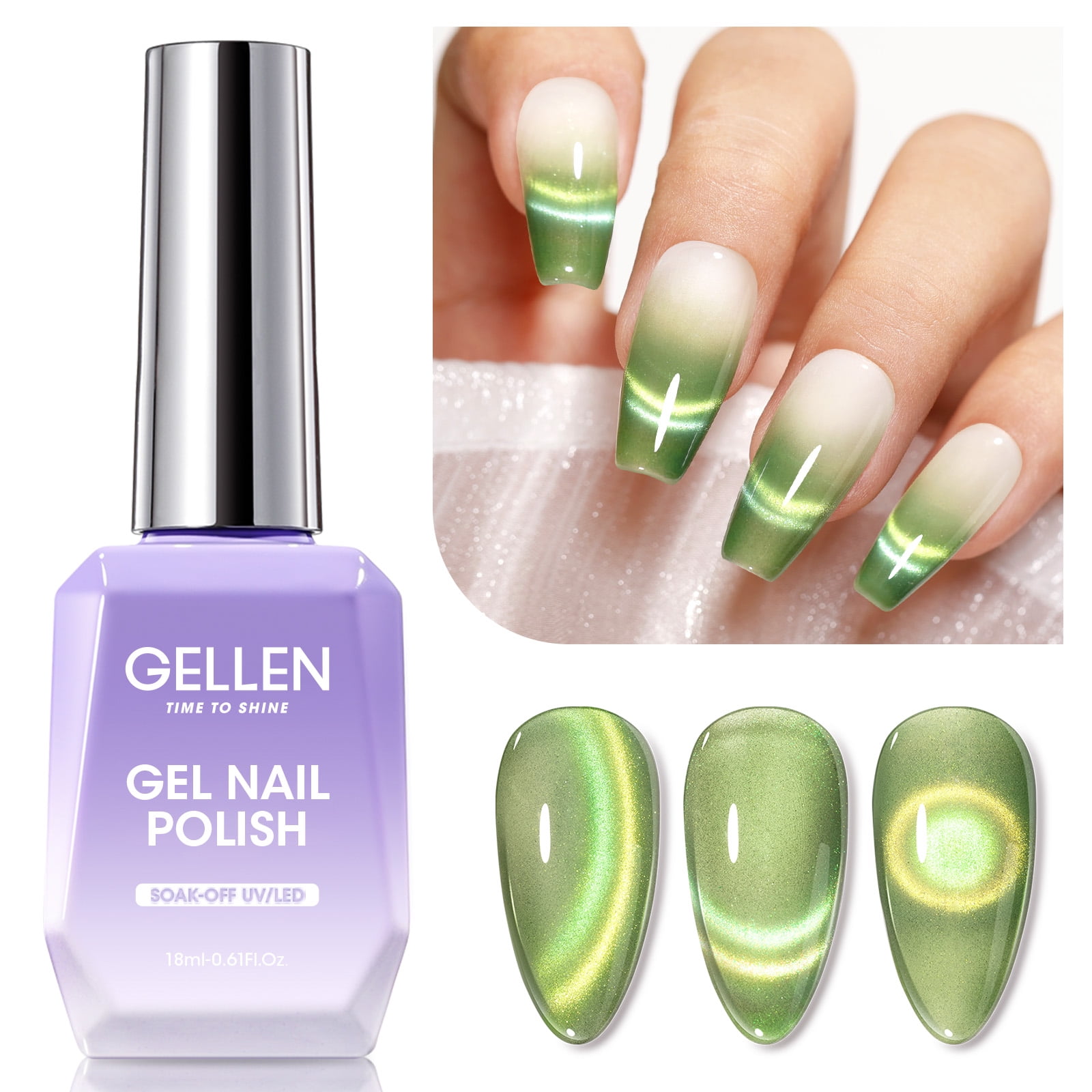 Gellen Cat Eye Gel Nail Polish, 18ML Dual Colour Natural Glitter Gel