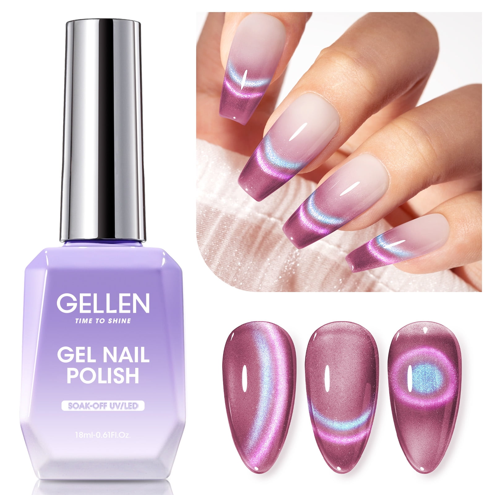 Gellen Cat Eye Gel Nail Polish, 18ML Dual Colour Natural Glitter Gel