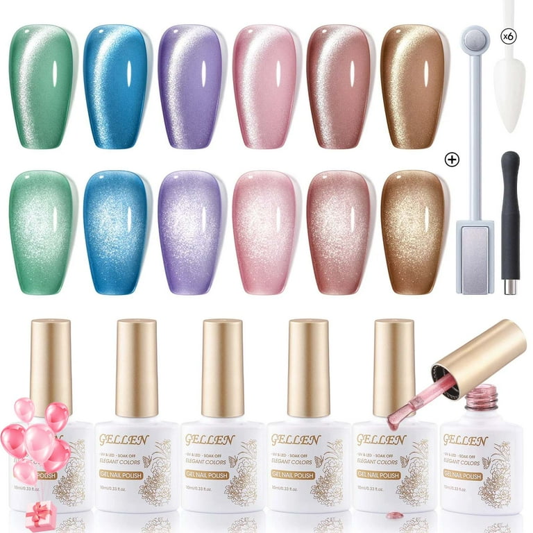 34 Color Soak-Off Gel カラージェル Gellen UV Cat Eye Gel Nail Polish Kit - Soak Off Green Blue