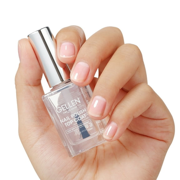 Gellen Clear Top Coat for Regular Nail Lacquer with Organic Calcium, Quick Air Dry Long Lasting No Wipe Glossy Nail Top Coat for Nail Manicure Salon Home, Chip Resistant, No UV Lamp Needed, 15ml