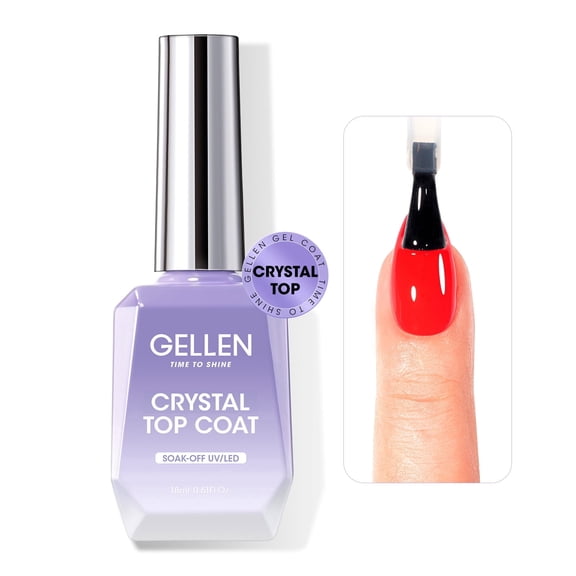 Gellen Crystal Gel Top Coat, 18ML Gel Polish Top Coat Soak off UV Light Cured, Upgraded Glossy Top Coat Gel Nail Polish, Top Coat Nail Gel for Salon Nail Art Home Manicure