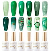Gellen Emerald Green Gel Polish, 6 Colors Glassy Semi Sheer Jade Green Gel Nail Polish Set Soak Off UV Cure DIY Nail Art Gifts for Women, 10ml/0.33oz