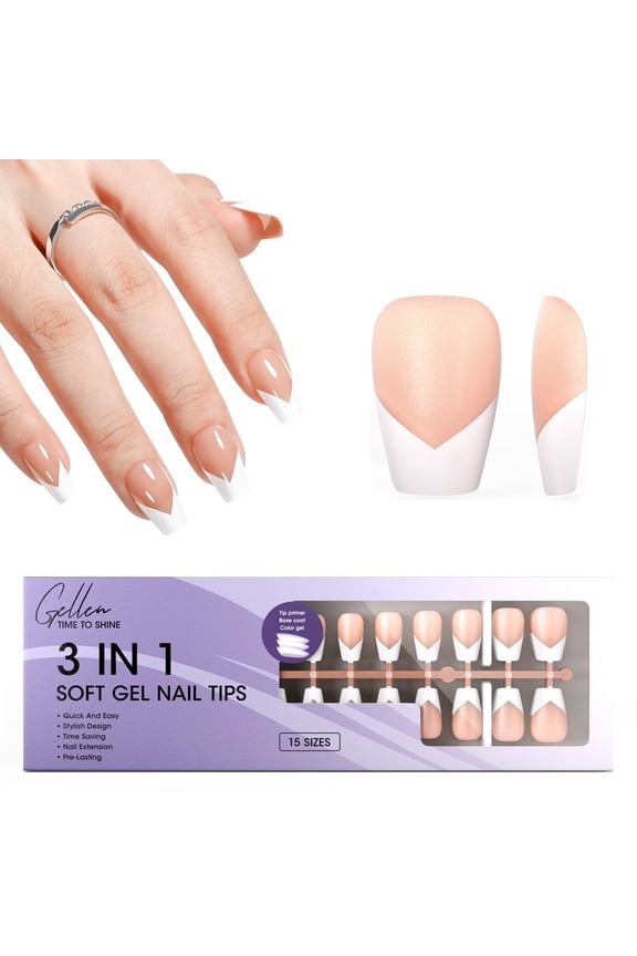 French Tips Press on Nails - 150 Pcs Brown Medium Coffin, Salon Acrylic Press on Nails Soft Gel Nail Tips, 15 Sizes Fake Nails Full Cover Tips for Nail Art