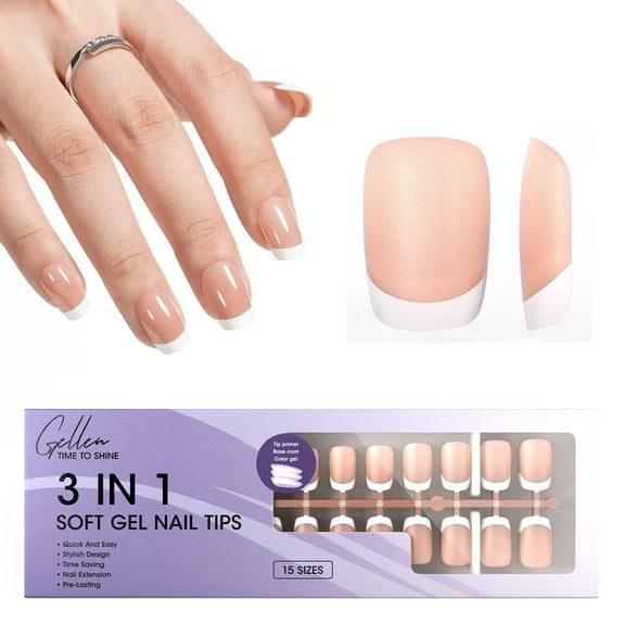 Gellen French Tips Press on Nails - 150 Pcs Brown Medium Square, Salon Acrylic Press on Nails Soft Gel Nail Tips, 15 Sizes Fake Nails Full Cover Tips for Nail Art