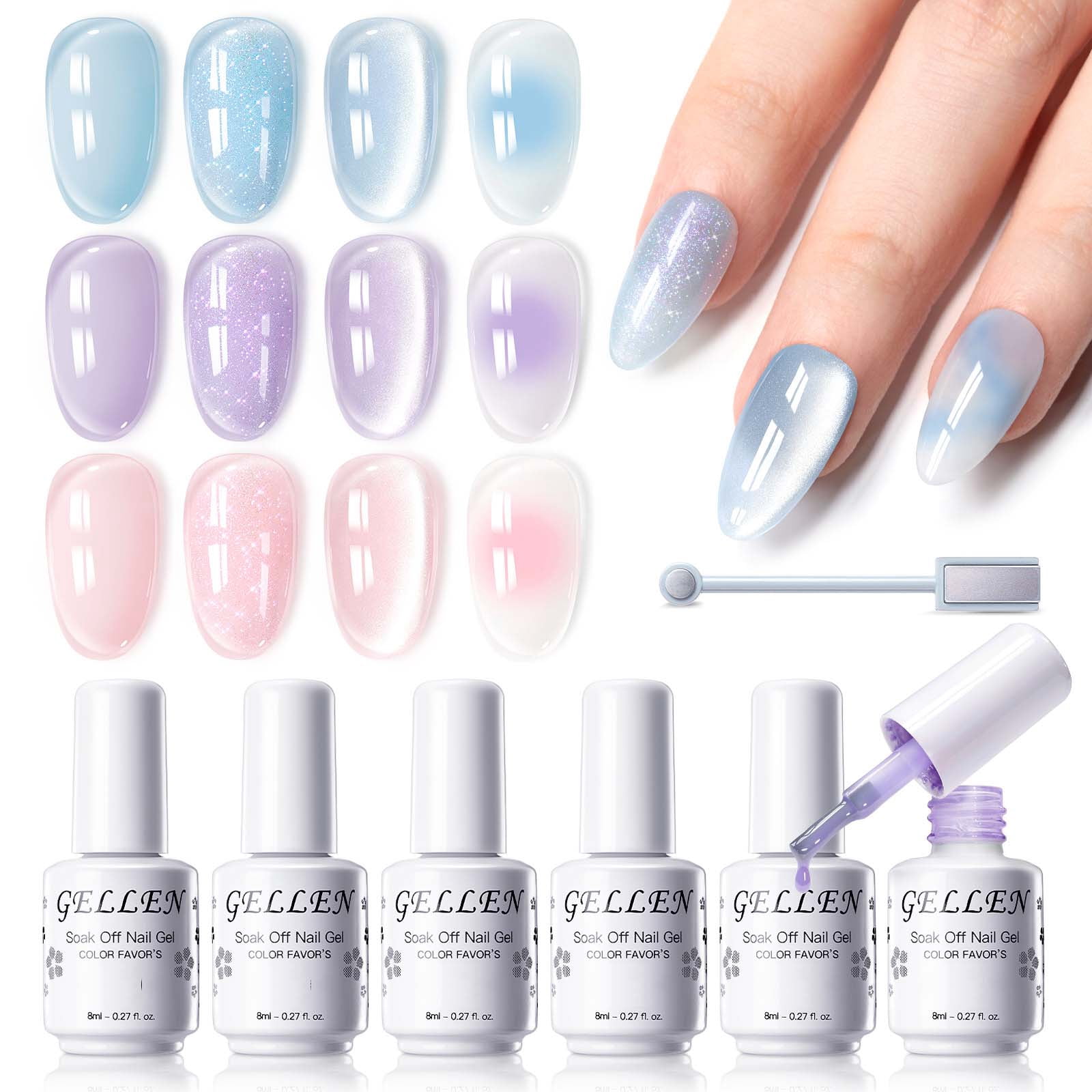 Gellen Gel Nail Polish, 6×8ml Natural 4 Effects Cat Eye & Blooming ...