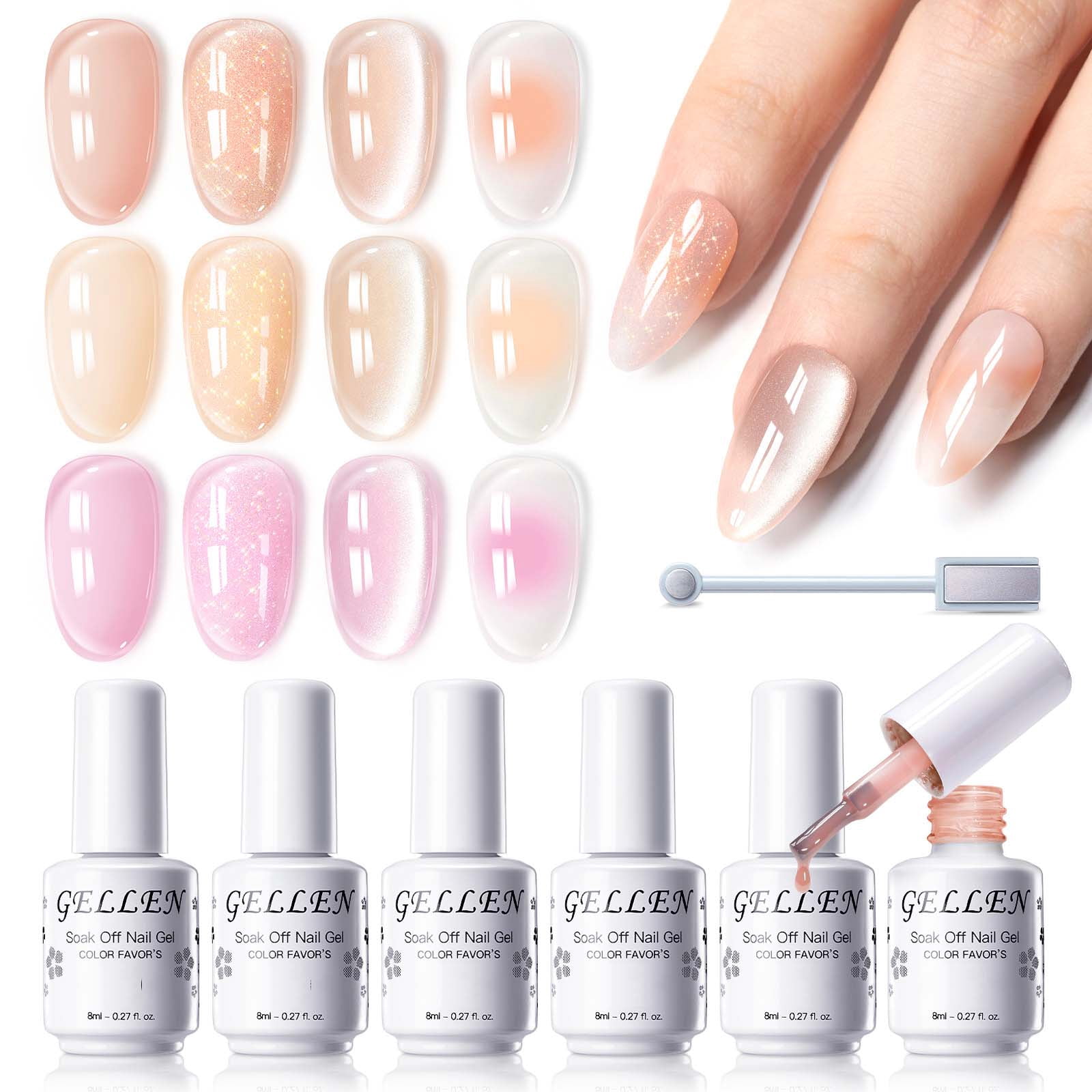 Gellen Gel Nail Polish, 6×8ml Natural 4 Effects Cat Eye & Blooming ...
