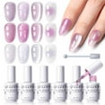 thumbnail image 1 of Gellen Gel Nail Polish, 6×8ml Natural 4 Effects Cat Eye & Blooming & Shimmer & Nude Gel Polish Set with Magnet, Soak off Nail Gel Kit At Home Salon Use, Plum White Series, 1 of 9