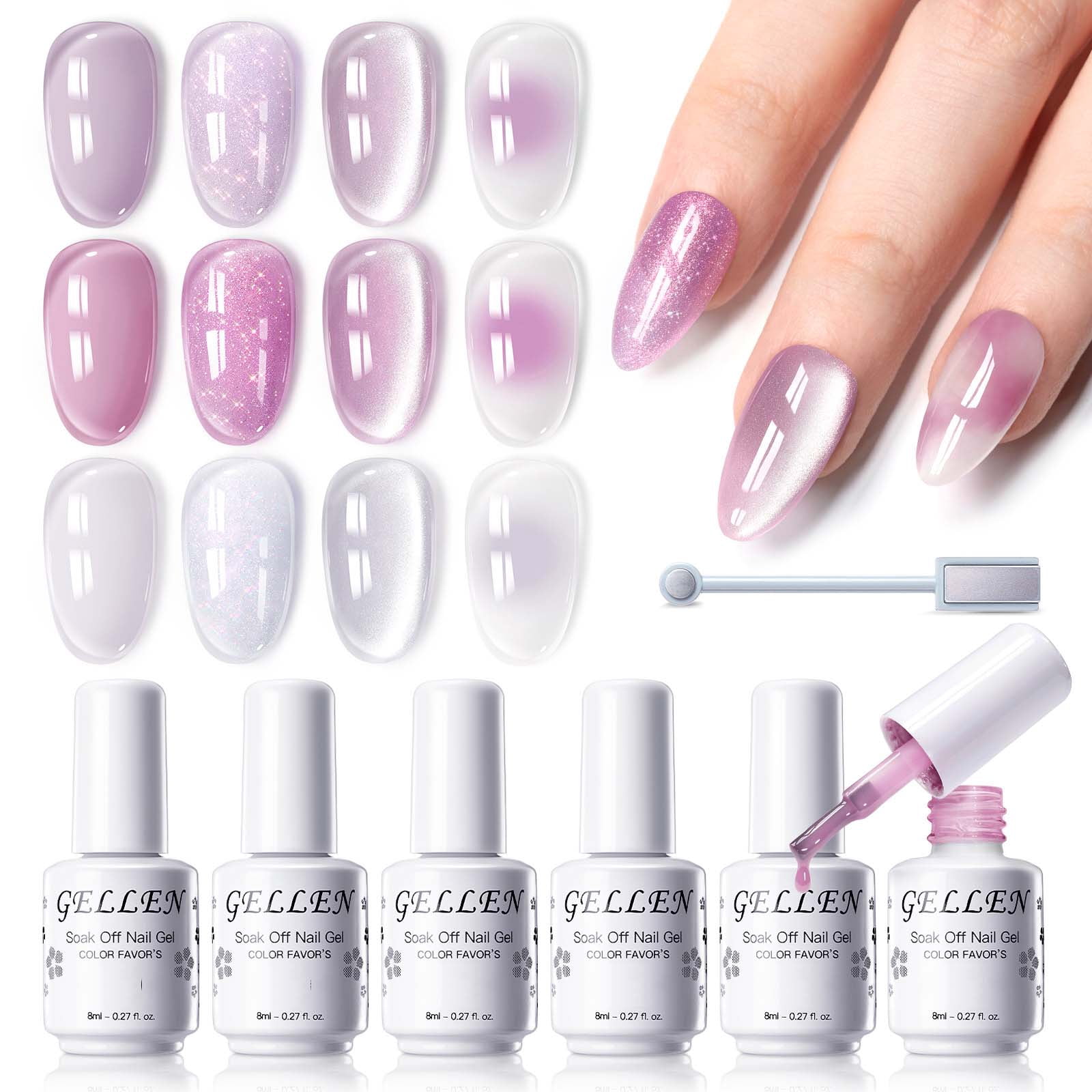Gellen Gel Nail Polish, 6×8ml Natural 4 Effects Cat Eye & Blooming ...