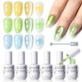 thumbnail image 1 of Gellen Gel Nail Polish, 6×8ml Natural 4 Effects Cat Eye & Blooming & Shimmer & Nude Gel Polish Set with Magnet, Soak off Nail Gel Kit At Home Salon Use, Yellow Green Blue Series, 1 of 9