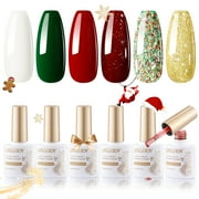 Gellen Gel Nail Polish Set, 6 Colors White Sparkle Red Glitter Gold Jelly Dark Green Bright Red Gel Polish Set Nail Art Gifts for Women
