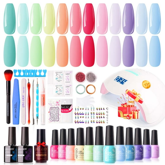 Gellen Gel Nail Polish Kit, 12 Colors Colorful Rainbow Gel Polish Starter Kit - with 72W UV/LED Nail Lamp & Nail Base Coat & Glossy & Matte Top Coat Salon Manicure Set