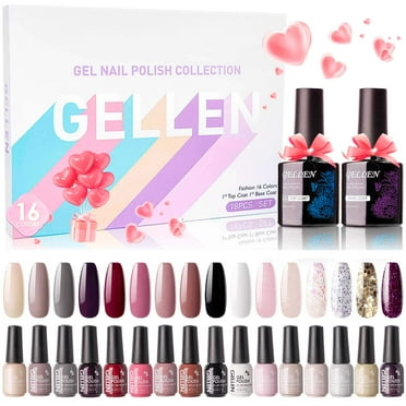 Gellen Gel Nail Polish Kit, 16 Colors Gel Polish Classic Wine Purple Soak off Nail Gel Polish Set with Top and Base Coat, UV Nail Gel DIY Salon Nail Art Valentine Gift for Women