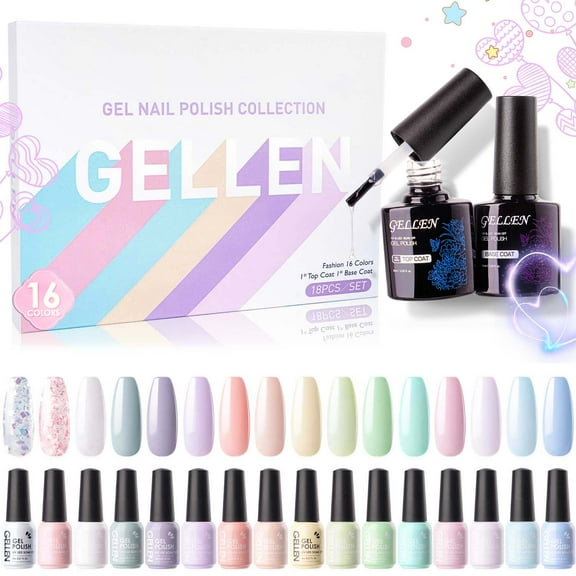 Gellen Gel Nail Polish Kit, 16 Colors Gel Polish Macaroon Colors Soak off Nail Gel Polish Set with Top and Base Coat, UV Nail Gel DIY Salon Nail Art Valentine Gift for Women