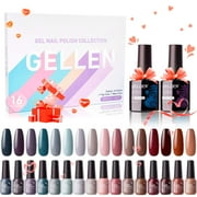 Gellen Gel Nail Polish Kit, 16 Colors Gel Polish Neutral Wine Browns Soak off Nail Gel Polish Set with Top and Base Coat, UV Nail Gel DIY Salon Nail Art Valentine Gift for Women