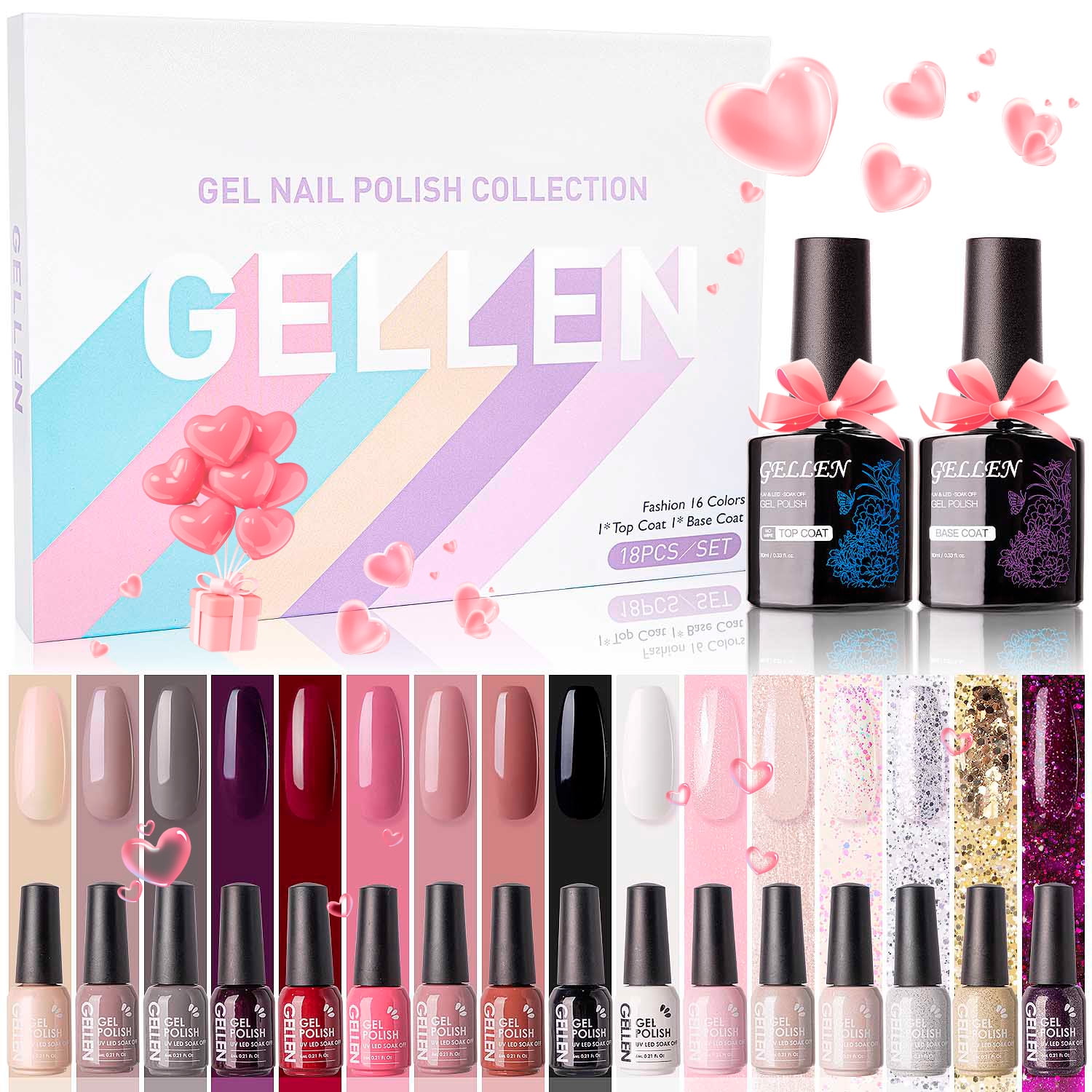 Gellen Gel Nail Polish Kit - With Glossy/Matte Top&Base Coats 36 Pcs,  Rainbow Vibrant Nail Polish Set, Bright Neon Gel Polish, Salon/Home Nail  Art Gel