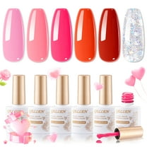 Gellen Gel Nail Polish Kit, 6 Colors Baby Pink Burgundy Rose Red Glitter Silver Gel Polish, Soak Off Nail Gel Manicure Set, Valentine Gift for Women DIY Nail Art