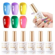 Gellen Gel Nail Polish Kit, 6 Colors Ice Glassy Gel Blue Purple Yellow Red Green Pink Gel Polish Set Soak Off UV Gel Nail Kit Nail Art DIY Manicure Gifts for Her