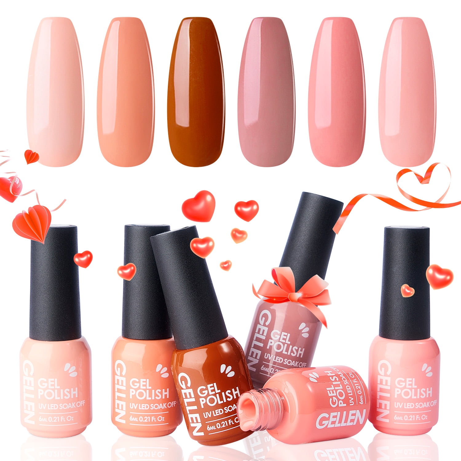 Gellen Gel Nail Polish Kit, 6 Colors Peach Brown Nail Art Gel Polish