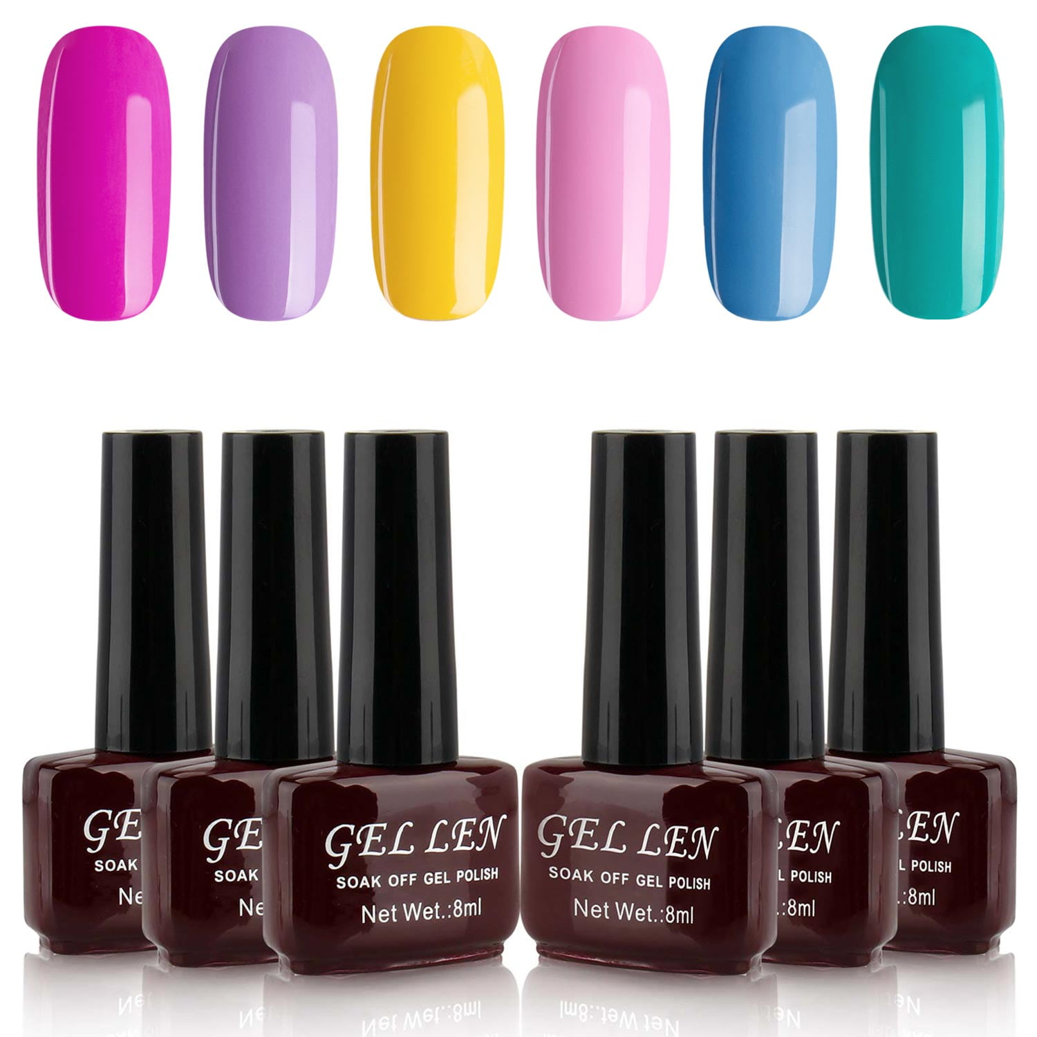 Gellen Gel Nail Polish Kit, 6 Colors Rainbow Tones Gel Polish Kit, Purple Yellow Pink Soak Off UV/LED Lamp Cure Nail Polish Set, Nail Art DIY Manicure Gift for Girls