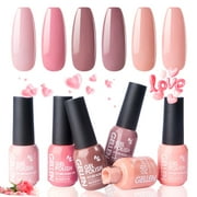 Gellen Gel Nail Polish Kit, 6 Colors Warm Nude Neutral Nudes UV Gel Polish Kit, Soak Off Nail Polish Set for Home DIY Manicure, Gifts for Girls
