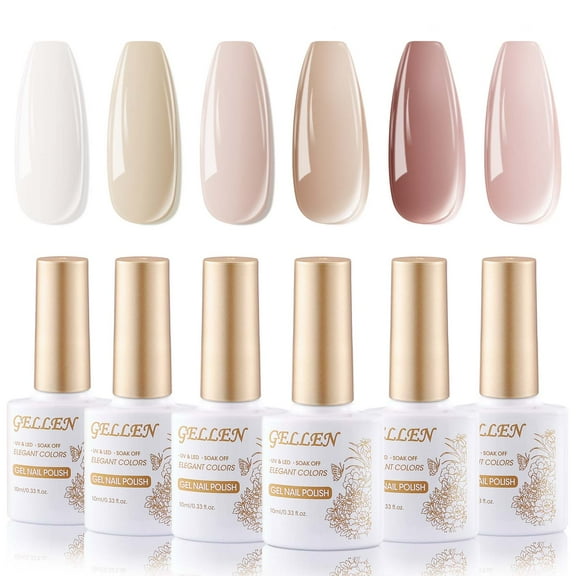 Gellen Gel Nail Polish Kit, 6 Colors White Pink Gel Polish Kit, Soak off UV/LED Nail Lamp Nail Polish Set, Nail Art DIY Manicure Gift for Her