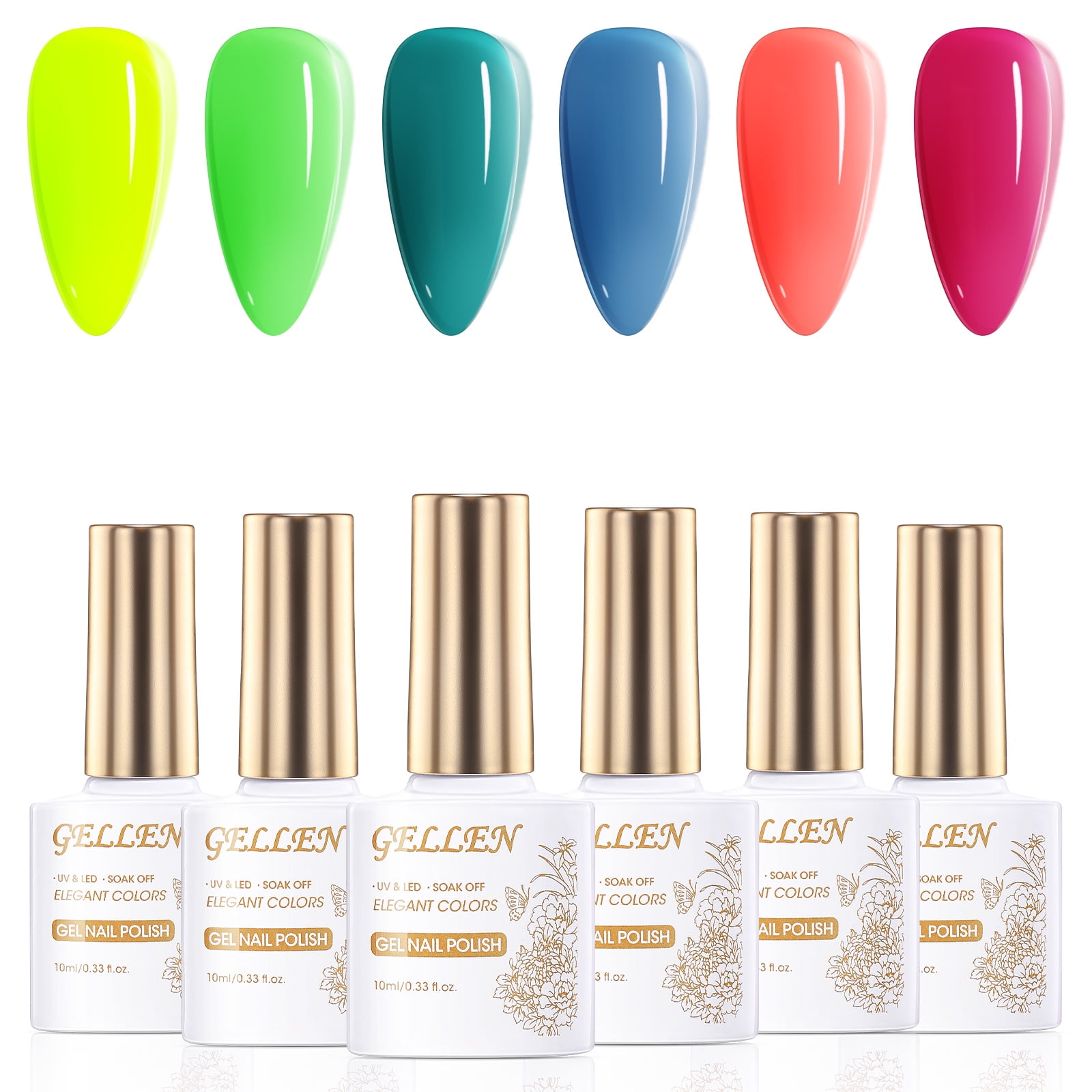 Gellen Gel Nail Polish Kit, 6Pcs Colors Rainbow Ne