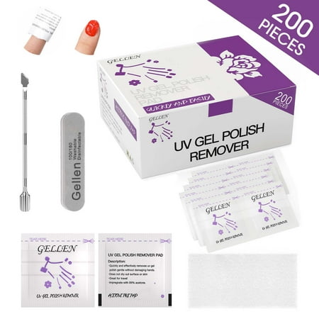 Gellen Gel Polish Remover, 200Pcs Remover Wipes Acetone Gel Nail Polish Remover Bulk Set with Nail File and Cuticle Pusher Individually Wrapped Soak Off Nails Remover Pads for Salon Home
