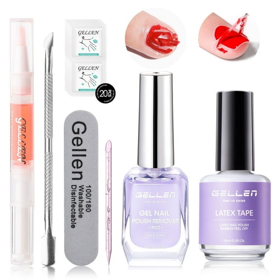 Gellen Gel Nail Polish Remover Kit, with Peelable Liquid Latex for Nails, Gel Polish Remover Kit Fast Nail Gel Removal in 2-5 Minutes No Soaking or Wrapping