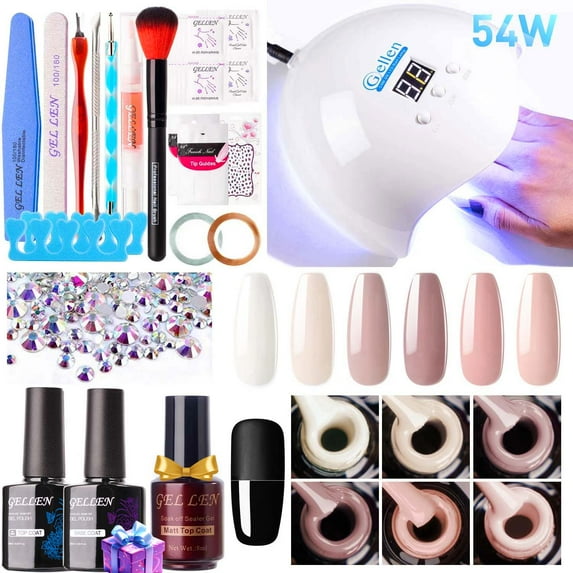 Gellen Gel Nail Polish Starter Kit with 54W UV Light, 6 Colors Blush Pink Tone Gel Polish with Base and Top Coat, Soak Off Gel Polish Kit with UV Nail Lamp, Gel Nail Polish Kit Gift for Women