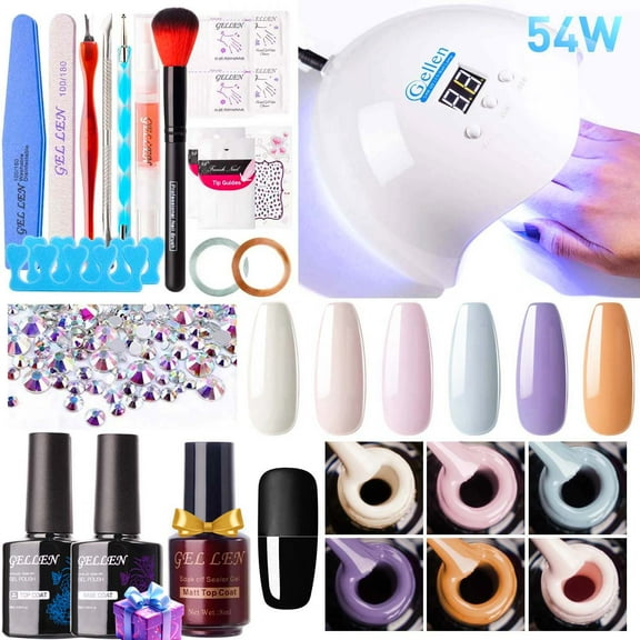 Gellen Gel Nail Polish Starter Kit with 54W UV Light, 6 Colors Pastels Pumpkin Tone Gel Polish with Base and Top Coat, Soak Off Gel Polish Kit with UV Nail Lamp, Gel Nail Polish Kit Gift for Women