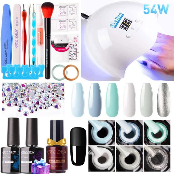 Gellen Gel Nail Polish Starter Kit with 54W UV Light, 6 Colors Peppermint Milkshake Gel Polish with Base and Top Coat, Soak Off Gel Polish Kit with UV Nail Lamp, Gel Nail Polish Kit Gift for Women