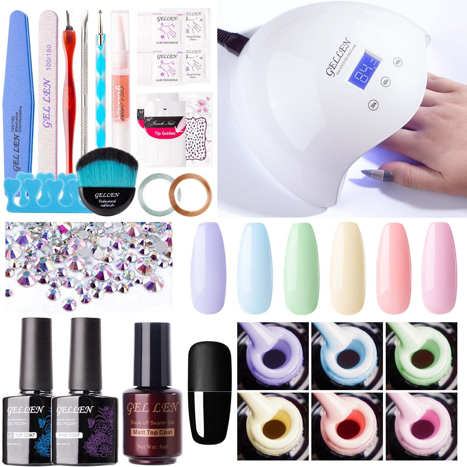 Gellen Gel Nail Polish Starter Kit, Gel Polish 6 Colors Sweet Candy with UV  Light, Soak Off Nail Gel Polish Set with Base Top Coat Manicure Tools, Nail  Art Gift for Girls 