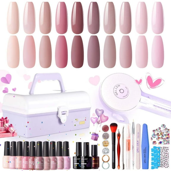 Gellen Gel Nail Polish Starter Kit with UV Lamp, 10 Colors Nudes Pink Brown Gel Polish with 36W Nail Lamp Top & Base Coat Nail Tools Manicure Set & Storage Box, All-In-One Gel Nail Polish Kit