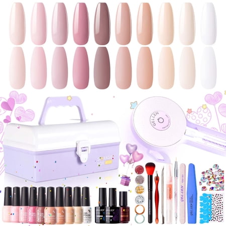 Gellen Gel Nail Polish Starter Kit with UV Lamp, 10 Colors Nudes Pink Peach Gel Polish with 36W Nail Lamp Top & Base Coat Nail Tools Manicure Set & Storage Box, All-In-One Gel Nail Polish Kit